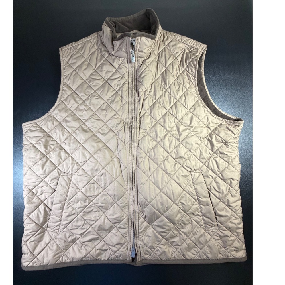 Peter Millar Mens XXL Quilted Vest Tan Khaki Fleece Lined Full Zip Gilet XXL K15